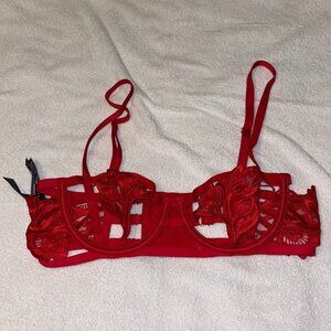 NWOT  ❤ Victoria's Secret | Red 32B| Strappy Embroidered Open Cup Balconette Bra